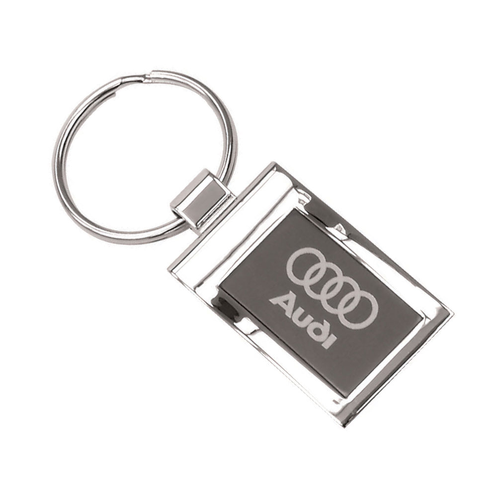 Rectangular Metal Key Chain with Black Finish in Center