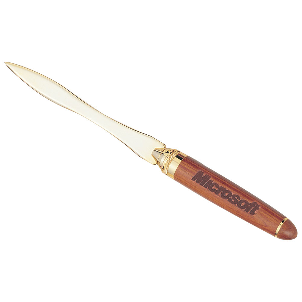 Gold Accent Curved Letter Opener with Rosewood Finish