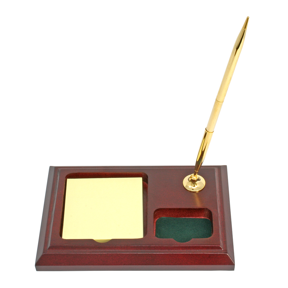 Wooden Desktop Pen Stand with Note and Clip Tray