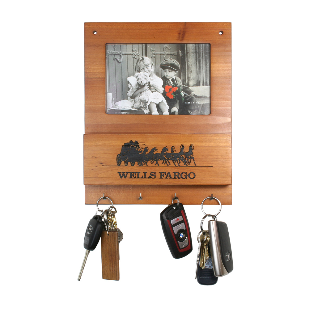 Wooden Key Rack with Mail Holder and 4" x 6" Photo Frame