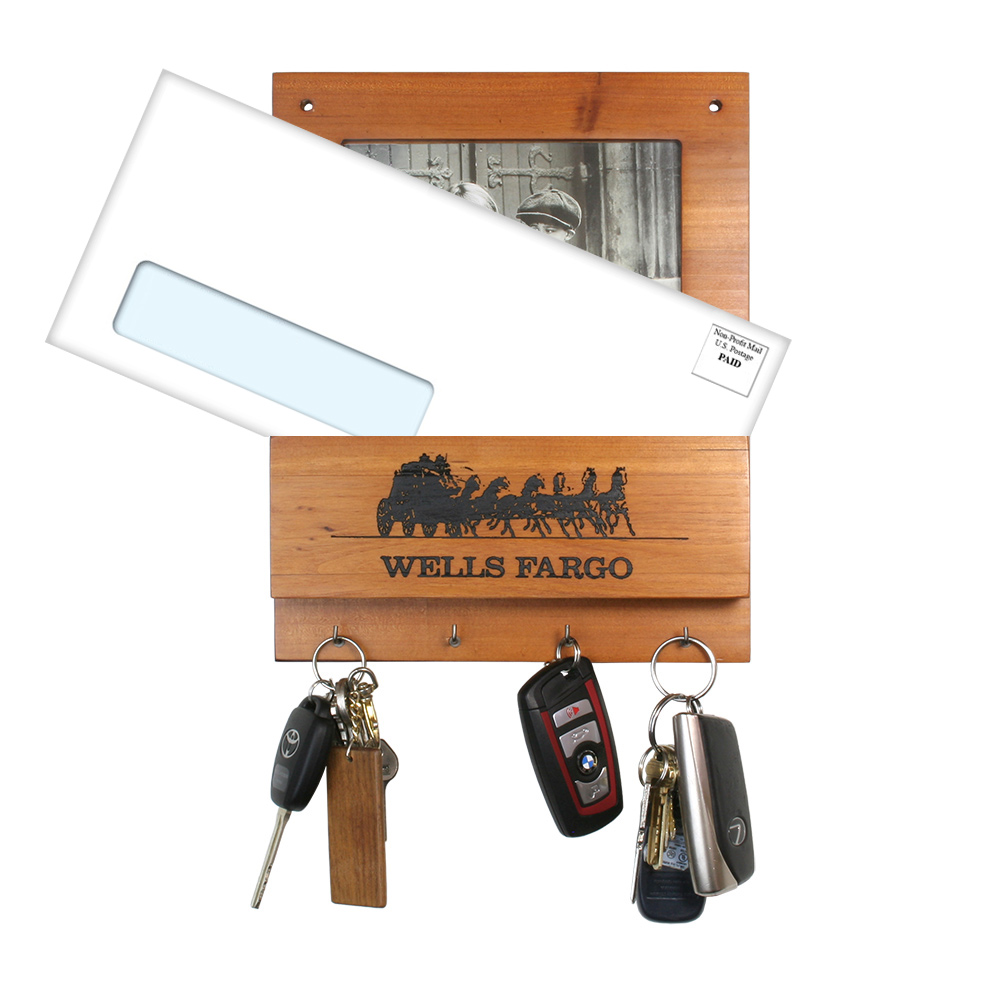 Wooden Key Rack with Mail Holder and Photo Frame (4" x 6")