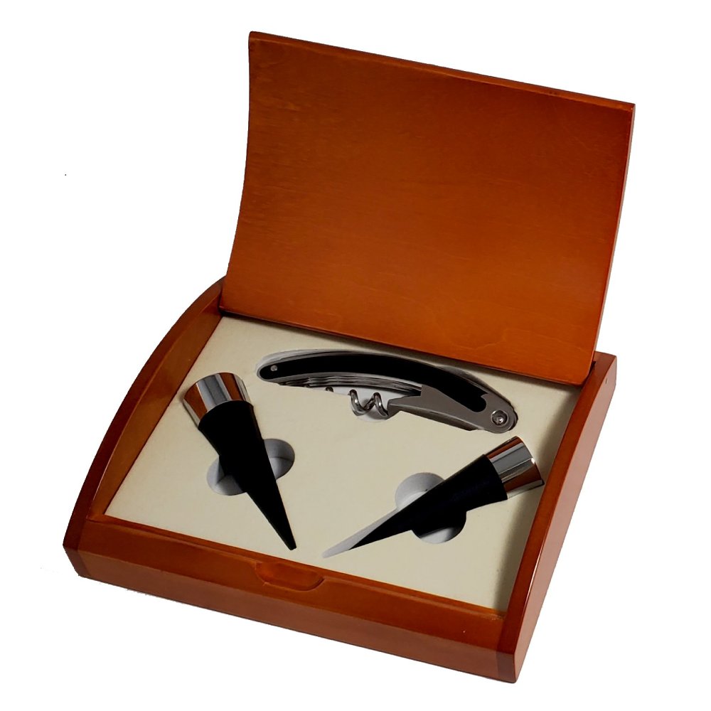 Gift Set with Two Wine Stoppers and Corkscrew