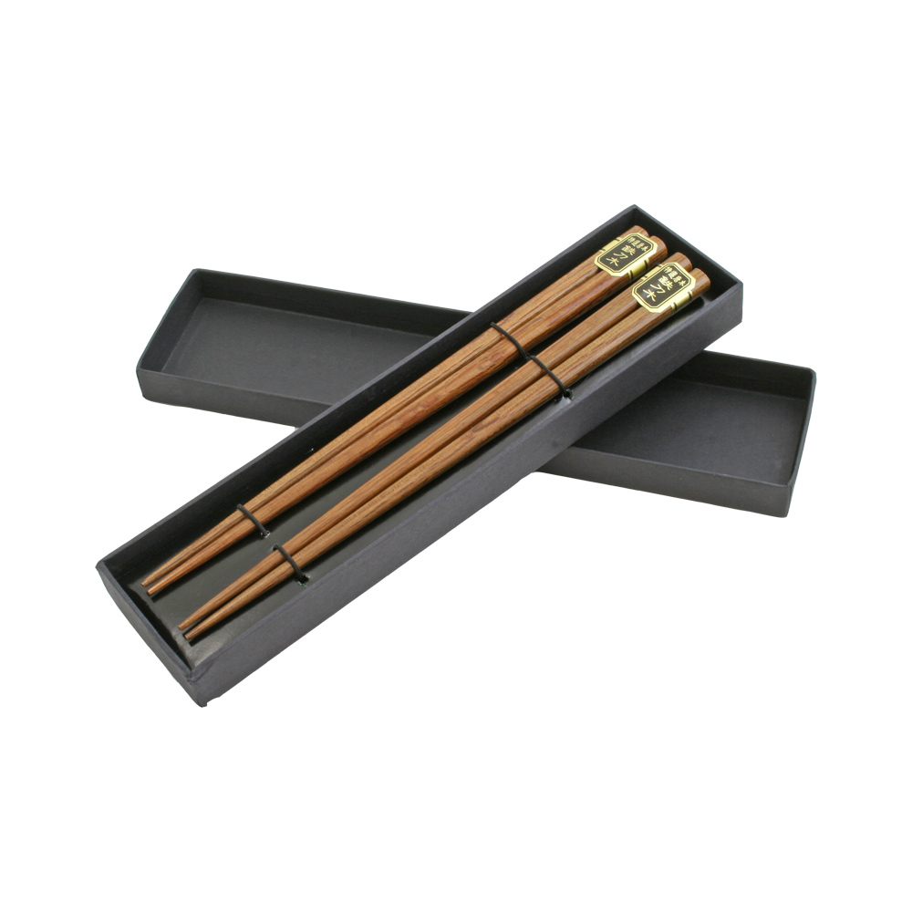 Set of Two Wooden Brown Chopsticks in Cardboard Box