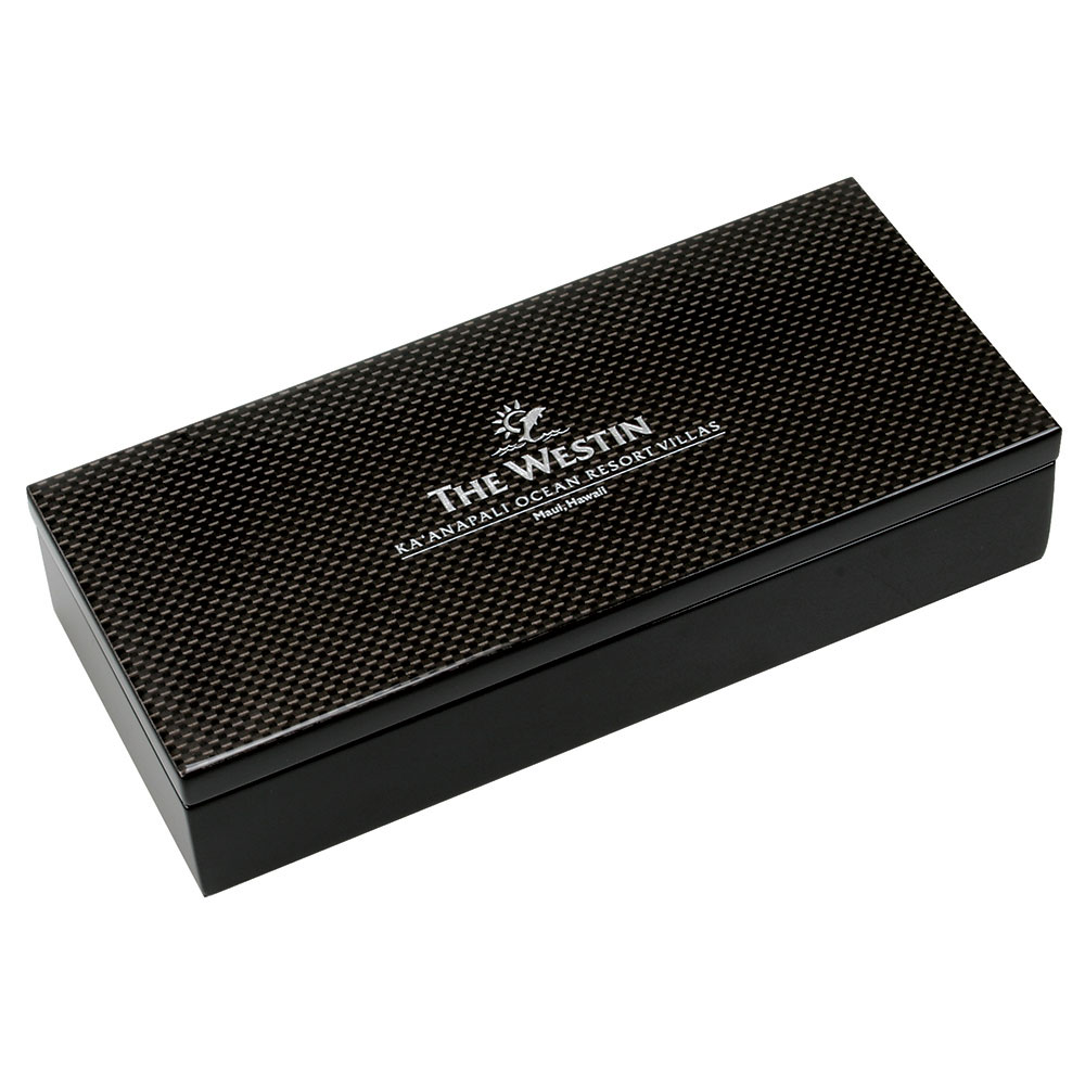 Medium Glossy Rectangular Black Box with Carbon Fiber Finish Lid