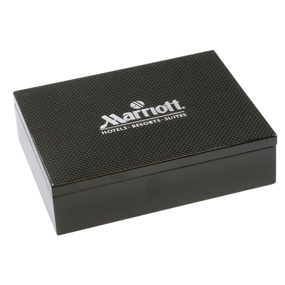 Medium Glossy Rectangular Black Box with Carbon Fiber Finish Lid