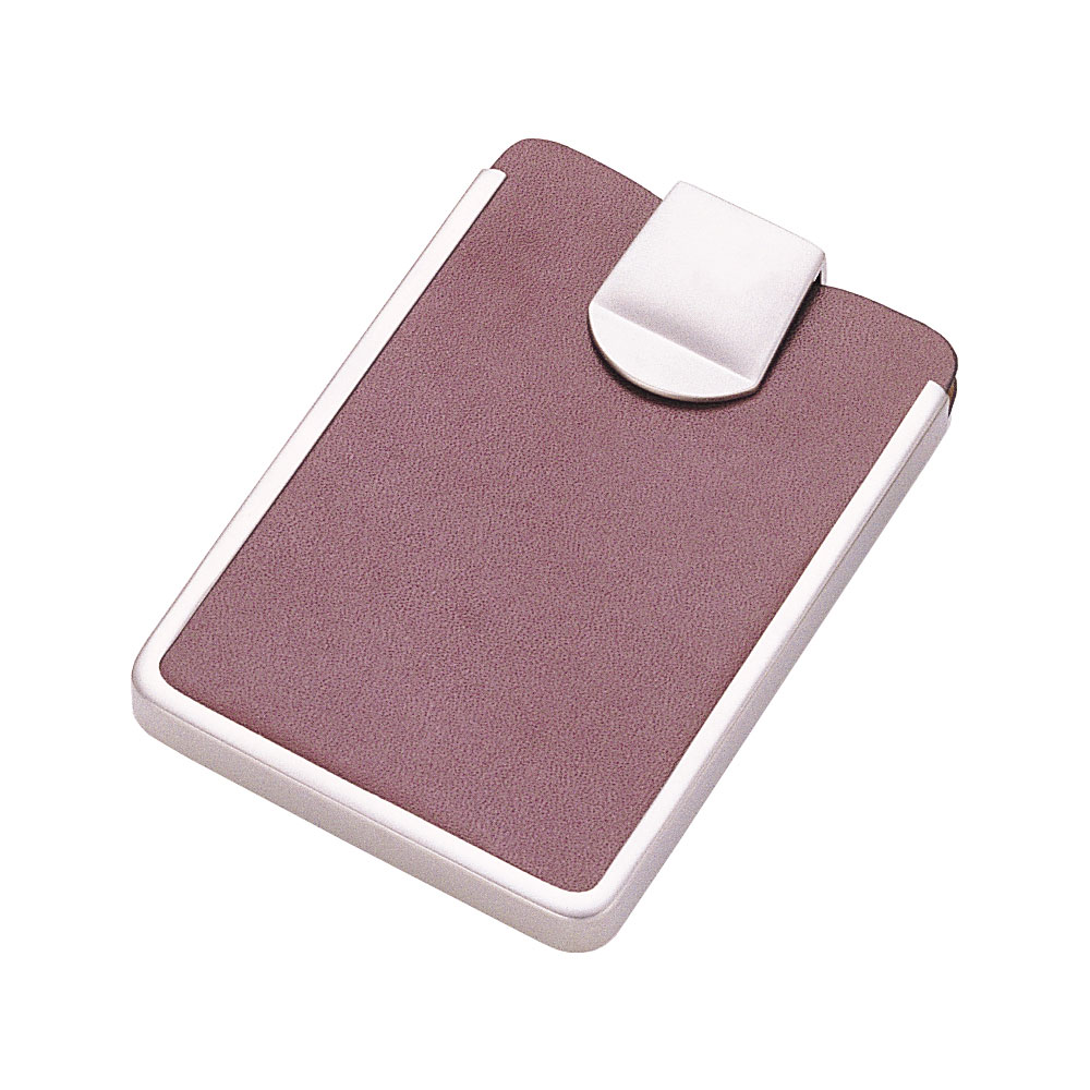 Executive Brown Leather Card Case with Satin Pearl Clip