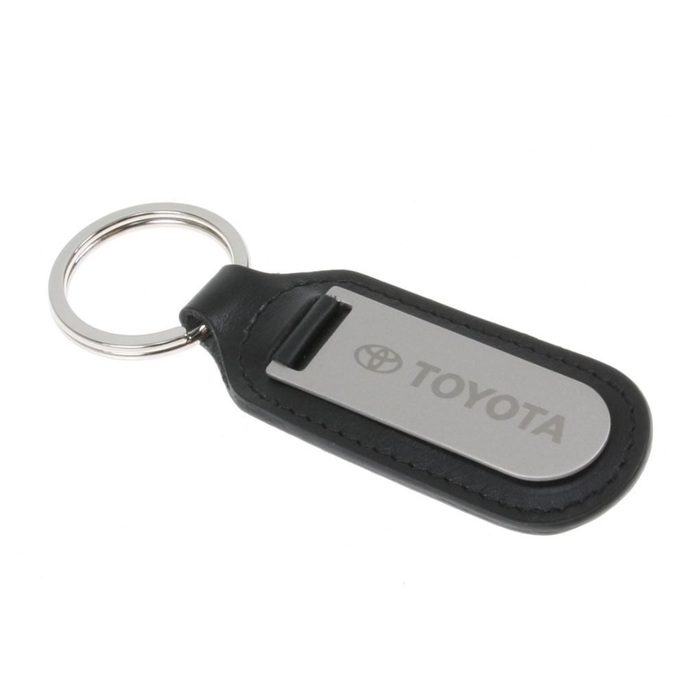 Black Leather Key Chain with Metal Tab