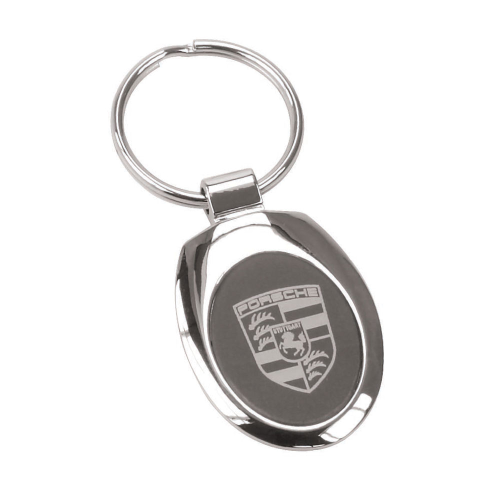 Oval Shaped Metal Key Chain with Black Finish in Center