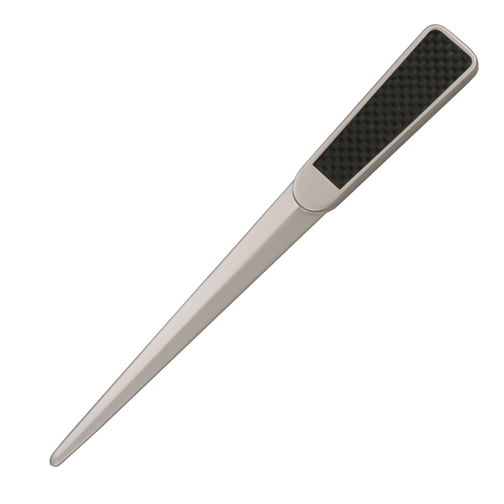 Metal Letter Opener in Nickel Finish with Carbon Fiber Handle