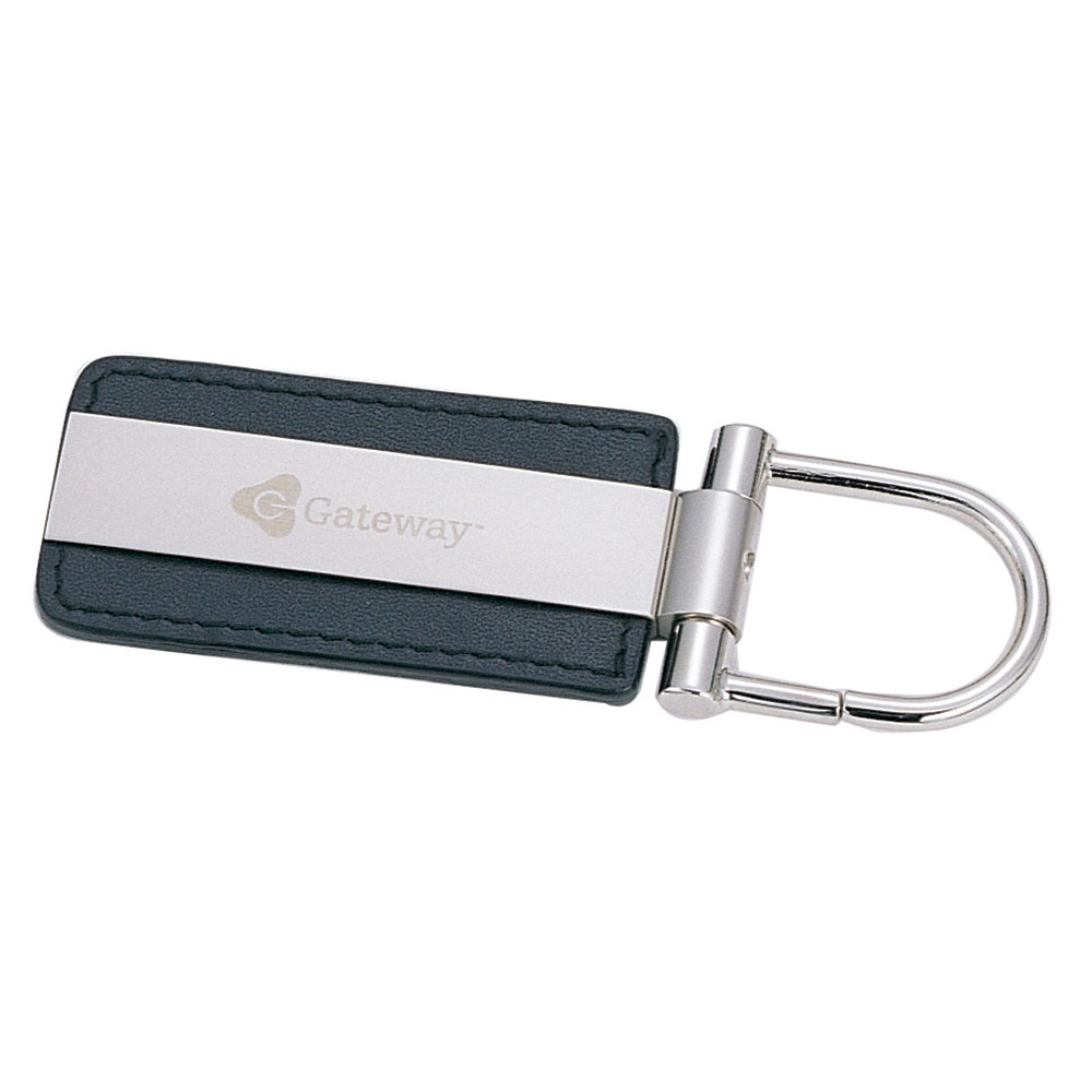 Rectangular Leather Key Chain with Full Metal Strip