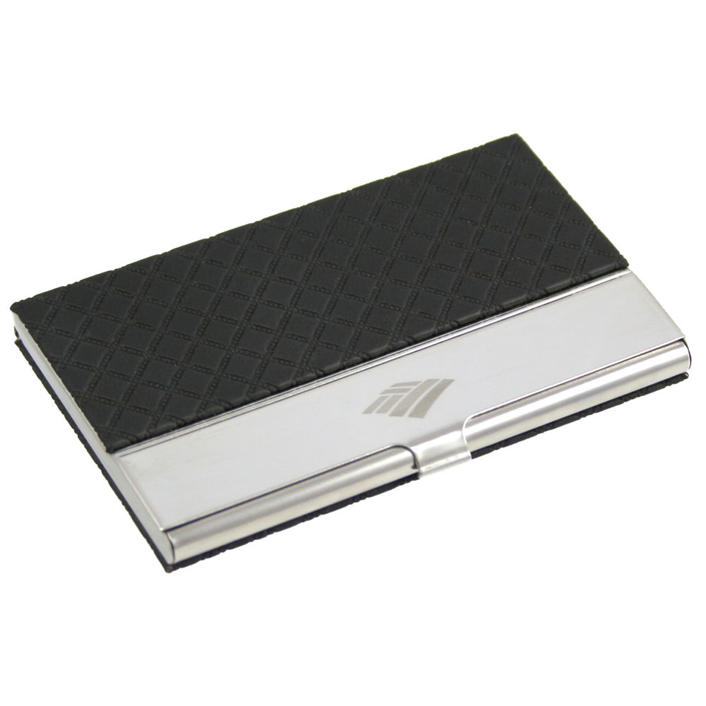Executive Business Card Case with Black Leatherette Diamond Design