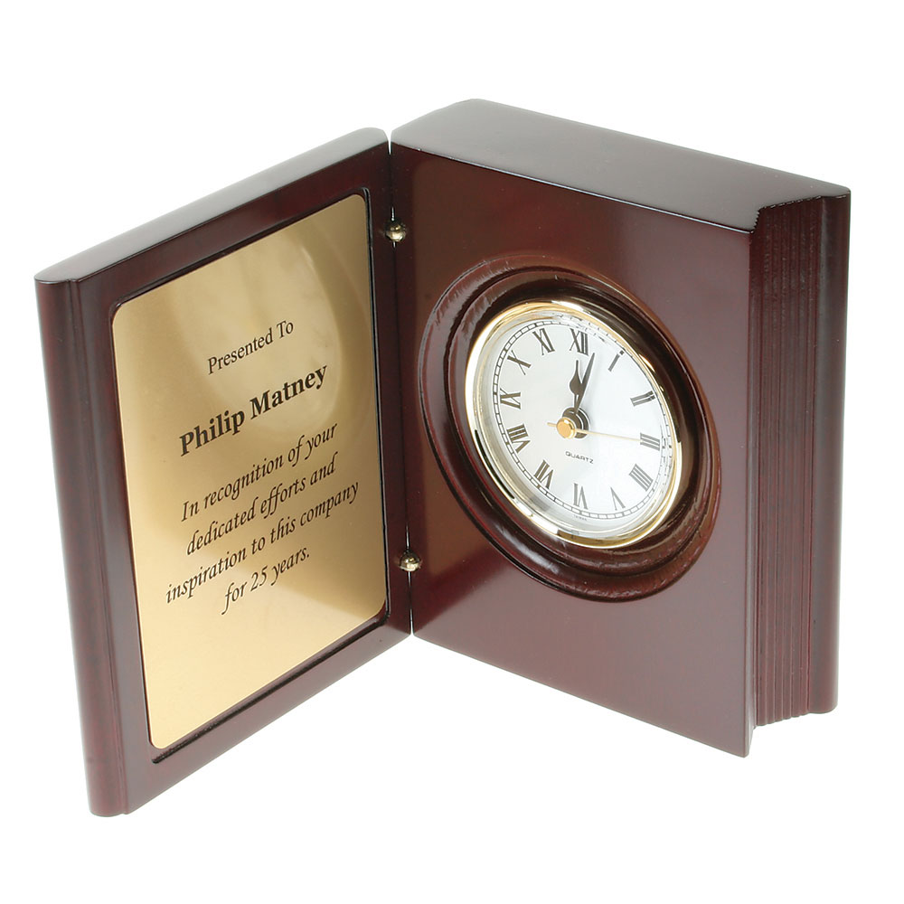 Book Style Clock with Brass Plate