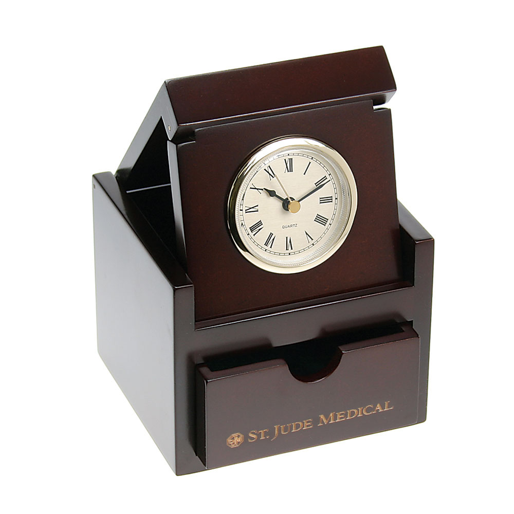 Espresso Finish Box Clock with Keepsake Drawer