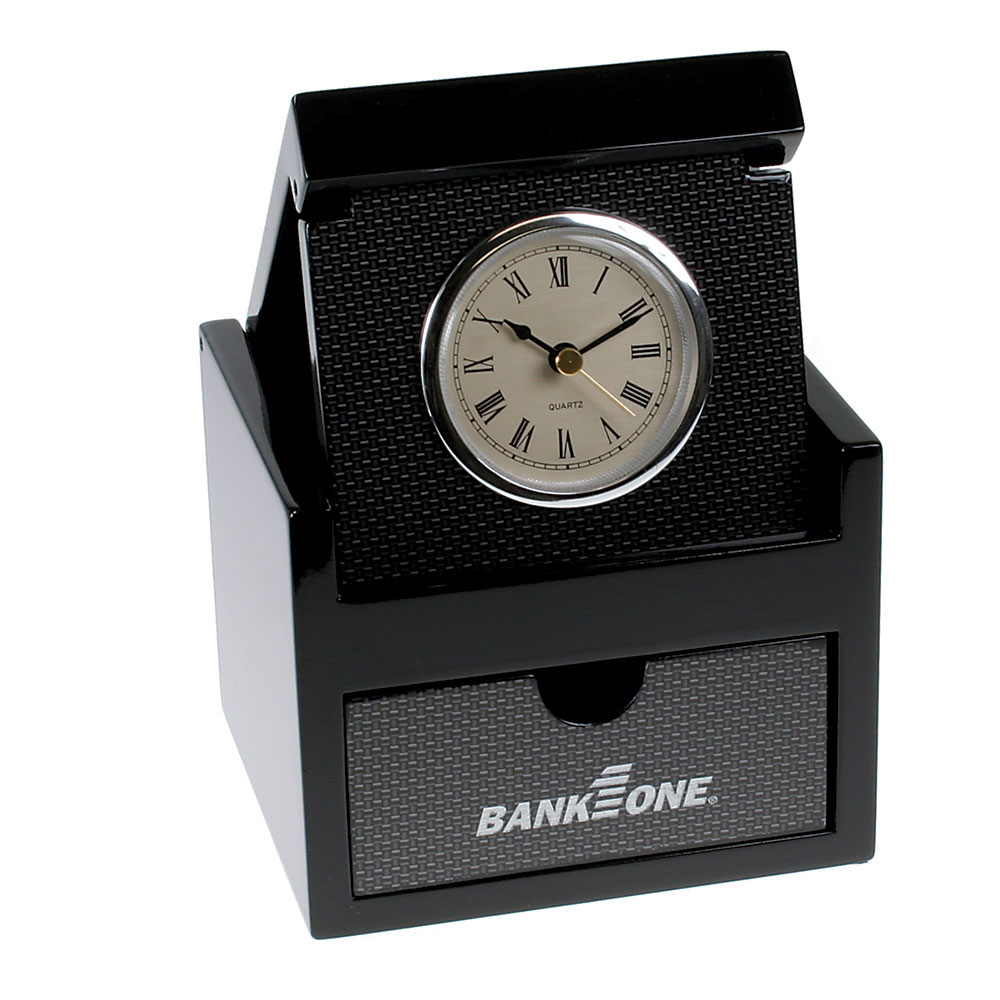 Carbon Fiber Design Flip Up Clock with Keepsake Drawer Box