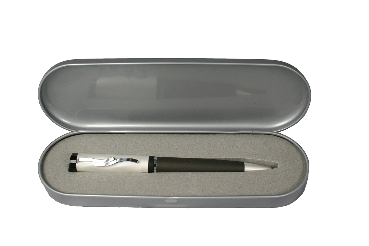 Pinstripe Detailed Rubber Grip Barrel Ballpoint Pen in Black