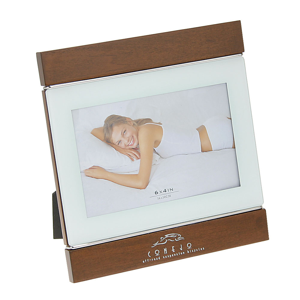 White Glass and Walnut Finish Picture Frame (4"x6")