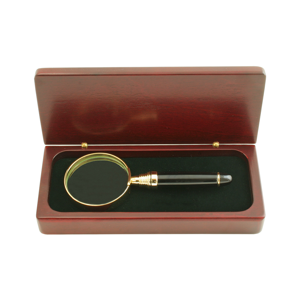 Glossy Black Finish Magnifying Glass with Gold Accents