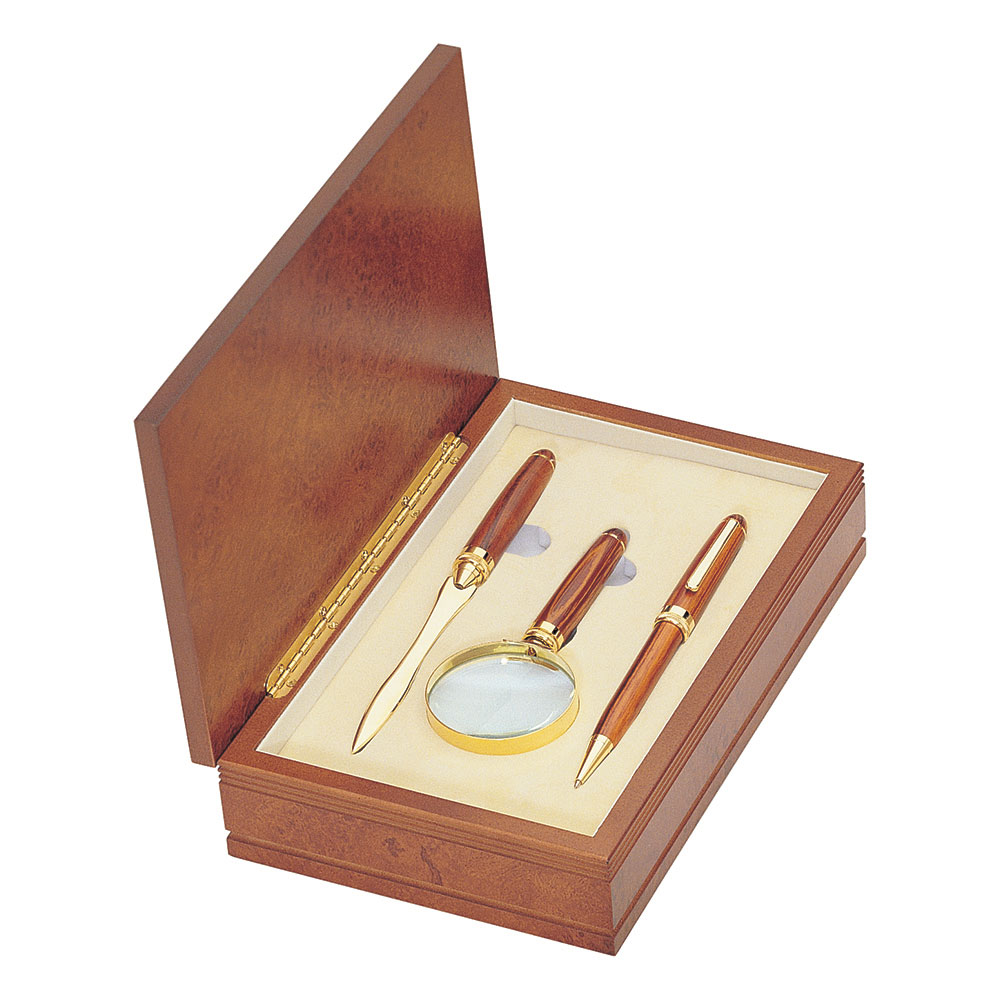 Deluxe Three-Piece Rosewood Set in Burl wood Box