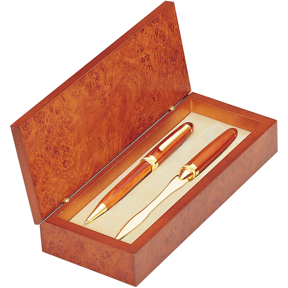 Rosewood Pen and Letter Opener Set in Burl wood Finish Box