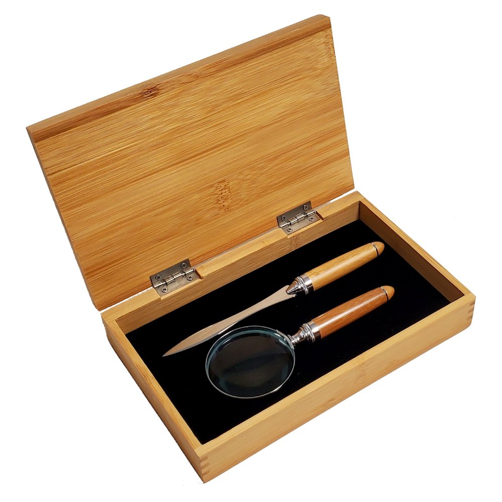 Bamboo Handle Magnifying Glass and Letter Opener Set