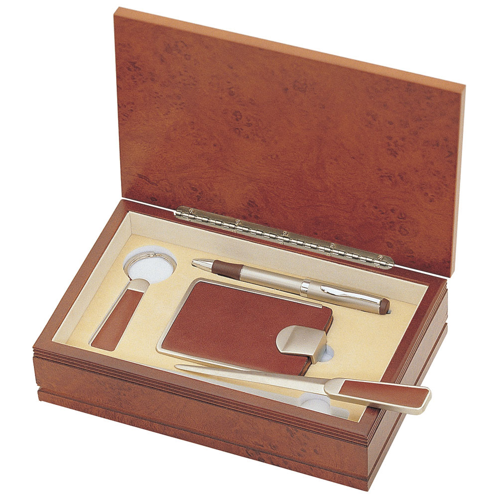 Executive 4-Piece Gift Set with Brown Leather