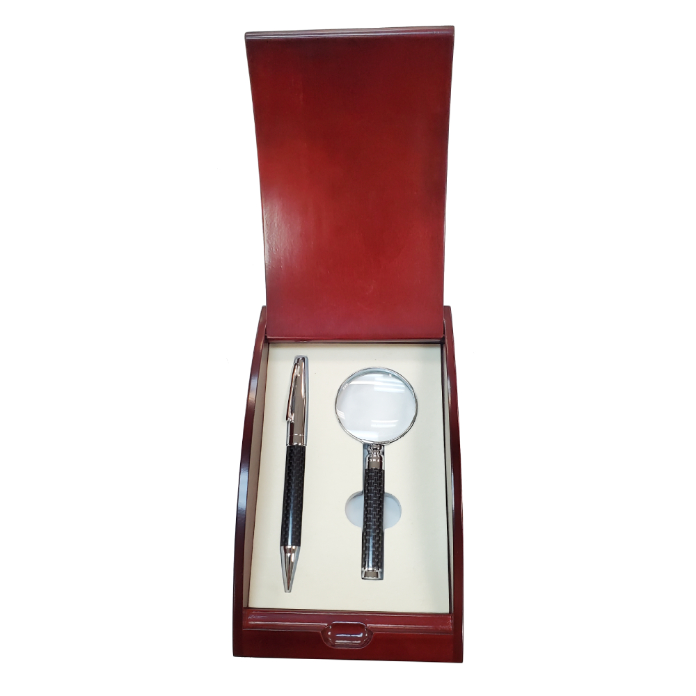 Carbon Fiber Pen and Magnifying Glass Gift Set