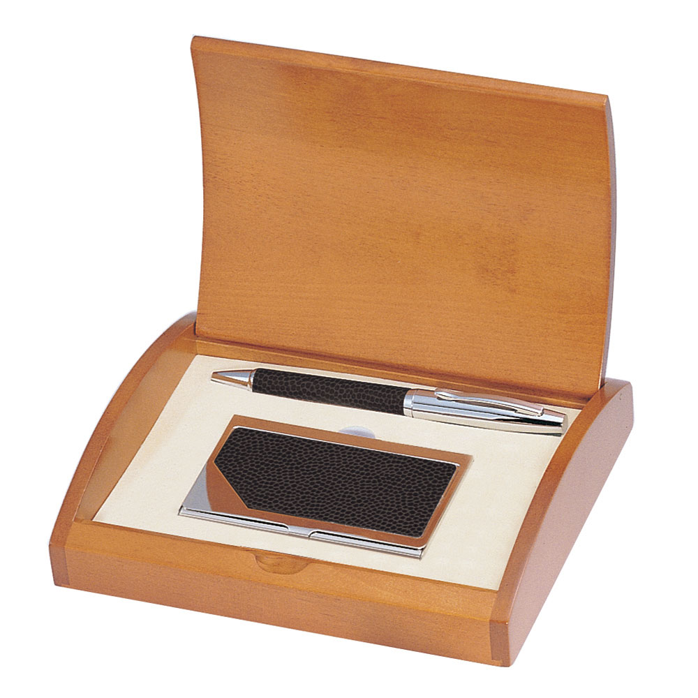 Executive Pen and Card Case Set in Black Leather