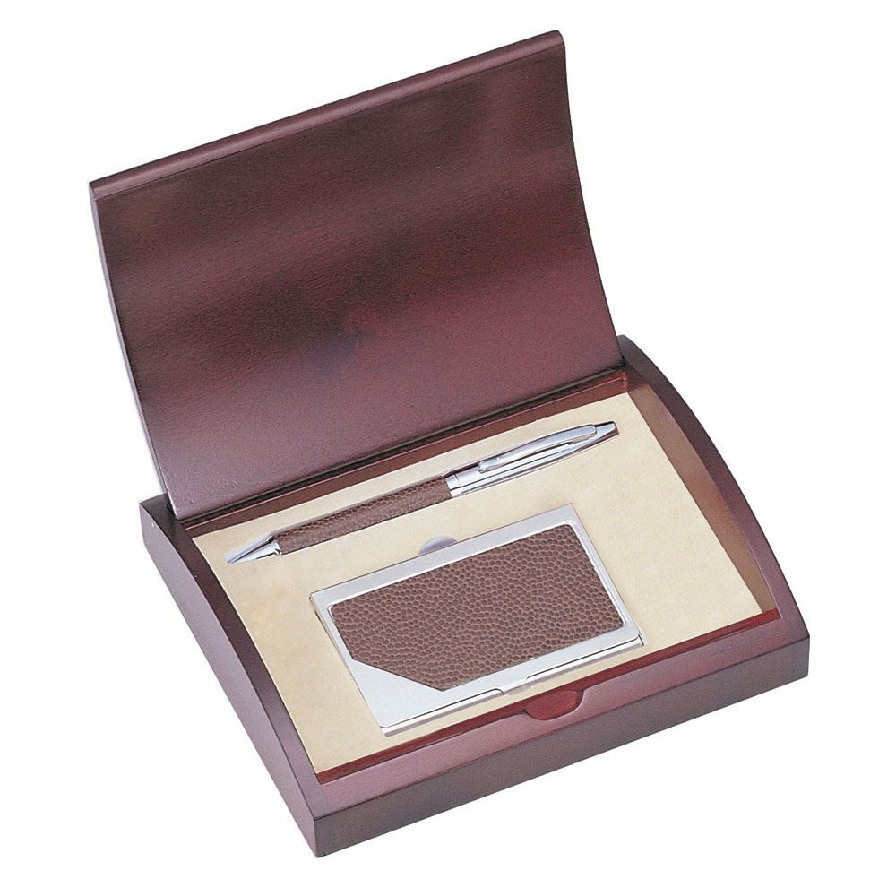 Executive Pen and Card Case Set in Brown Leather