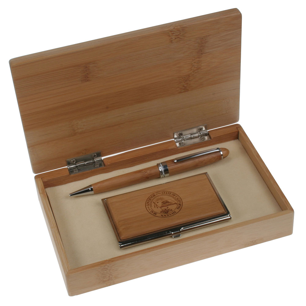 Bamboo Ballpoint Pen and Business Card Case Gift Set