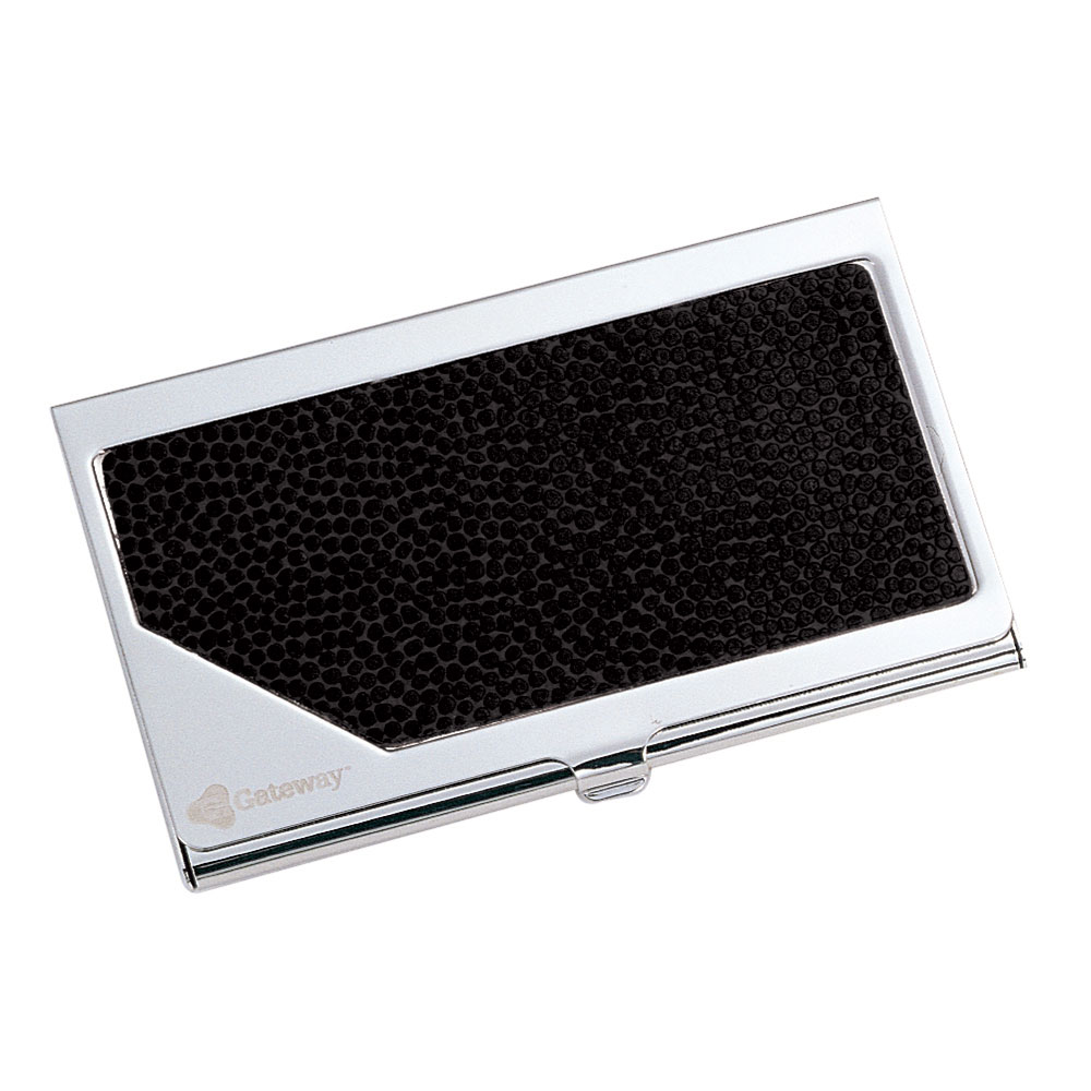 Executive Metal Business Card Case with Black Leather