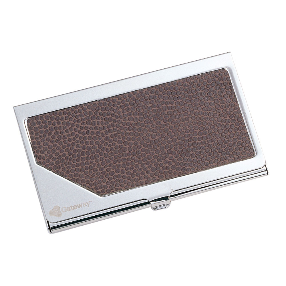 Executive Metal Business Card Case with Brown Leather