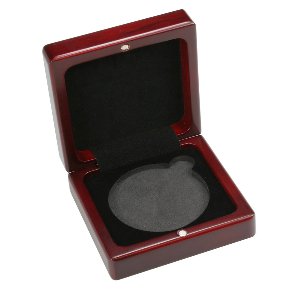 Square Rosewood Finish Coin Box (Holds 3" Coin)