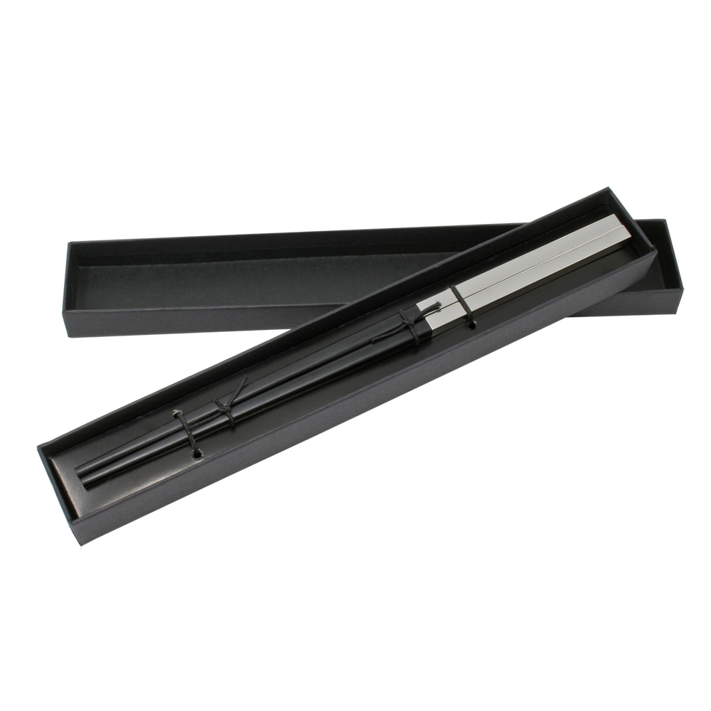 Nickel Plated Ebony Chopsticks in Black Cardboard Box
