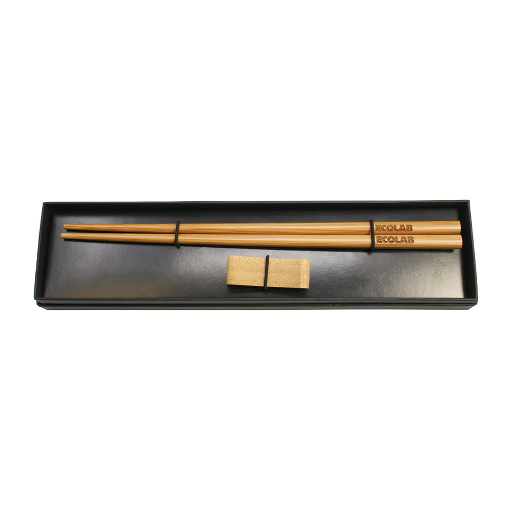 Bamboo Chopsticks with Resting Cradle in Cardboard Box