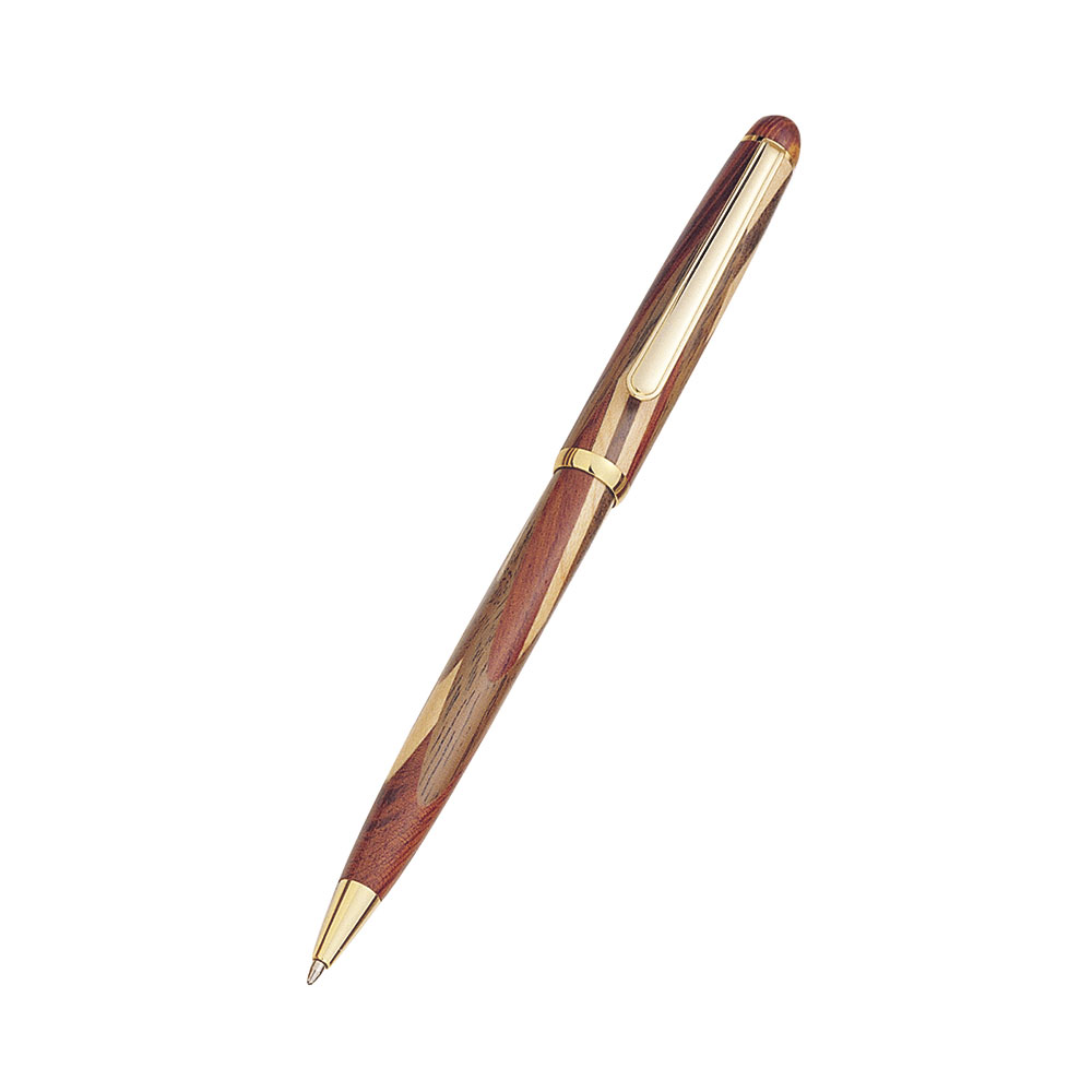 Medium Sized Ballpoint Pen with an Inlaid Rosewood, Maple, and Walnut Barrel