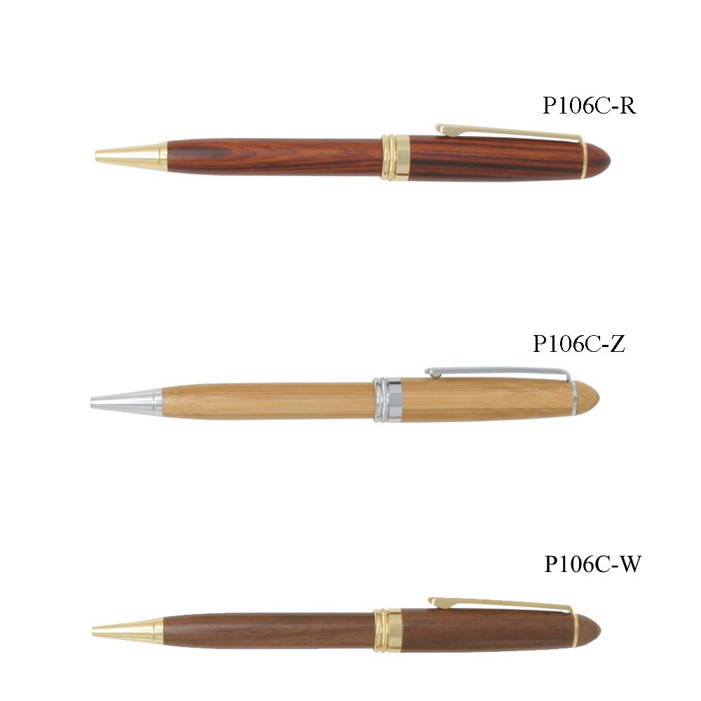 Solid Rosewood, Walnut Finish or Bamboo Ballpoint Pen with Gold Accents