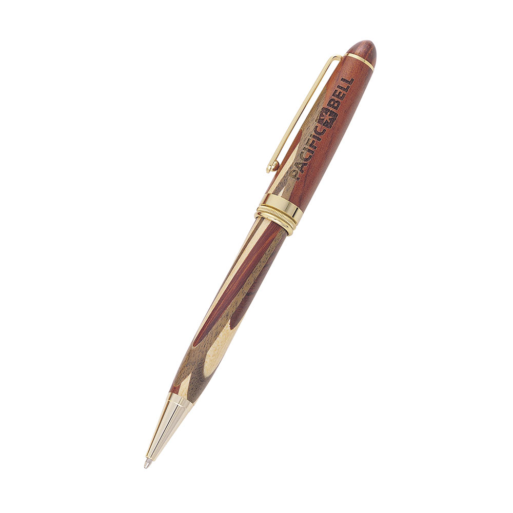 Executive Ballpoint Pen with an Inlaid Rosewood, Maple, and Walnut Barrel