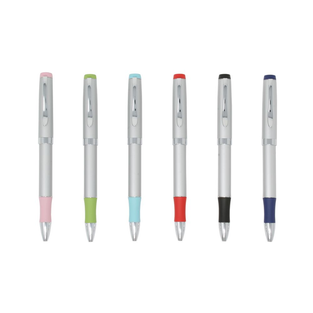 Satin Chrome Ballpoint Pen with Pastel or Solid Colored Grip