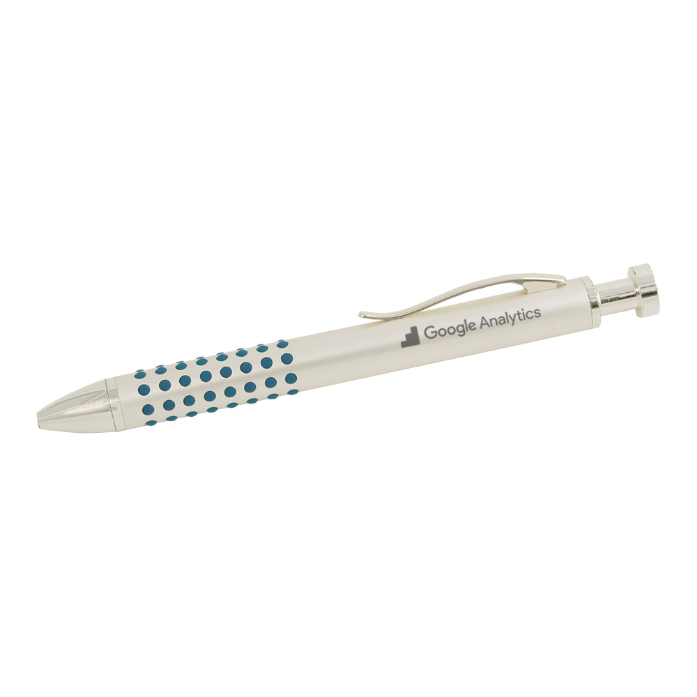 Silver Pearl Finish Ballpoint Pen with Small Dotted Green Grip
