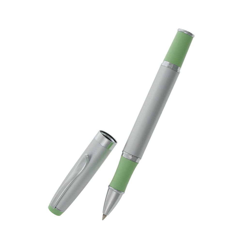 Satin Chrome Roller Ball Pen with Pastel Green Grip