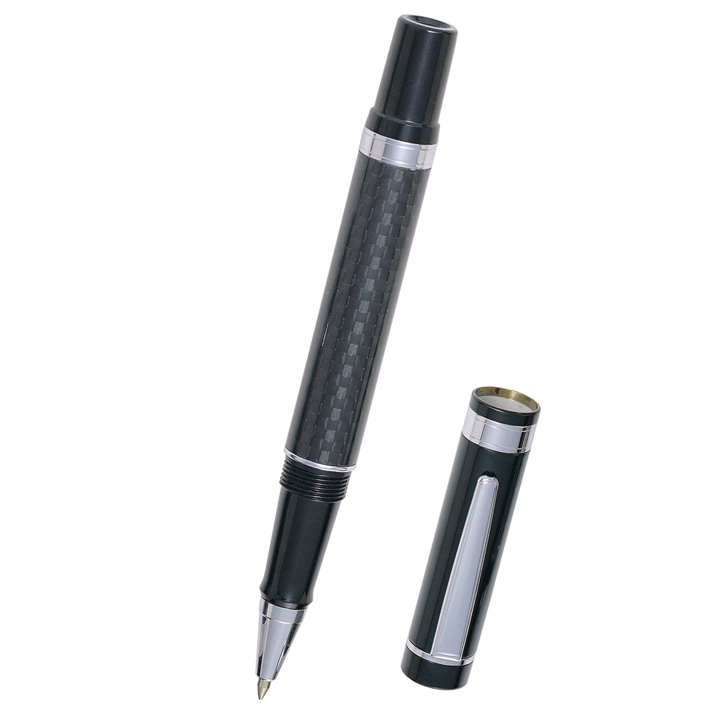 Black Roller Ball Pen with Carbon Fiber Barrel