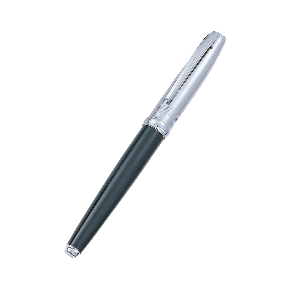Executive Glossy Black Roller Ball Pen with Chrome Cap and Etched Wave Design