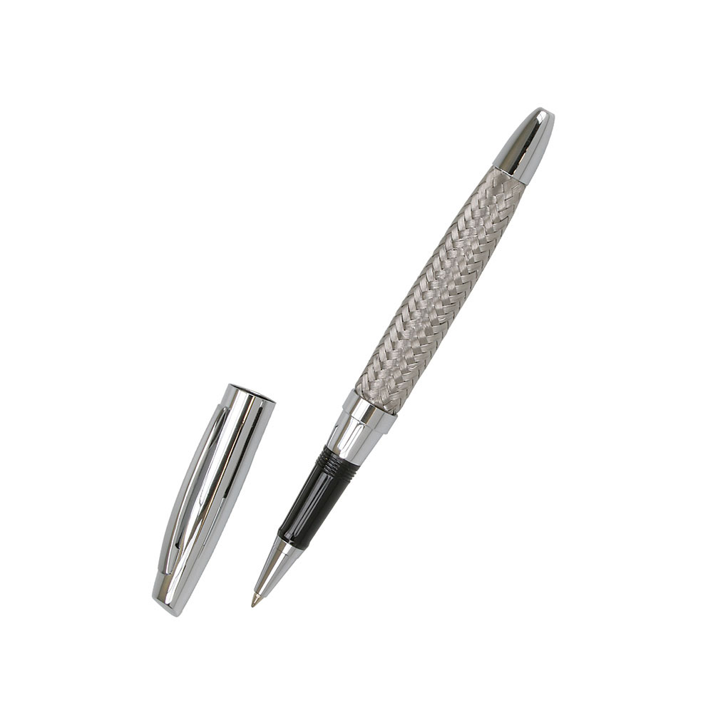 Woven Steel Barrel Silver Roller Ball Pen P8277