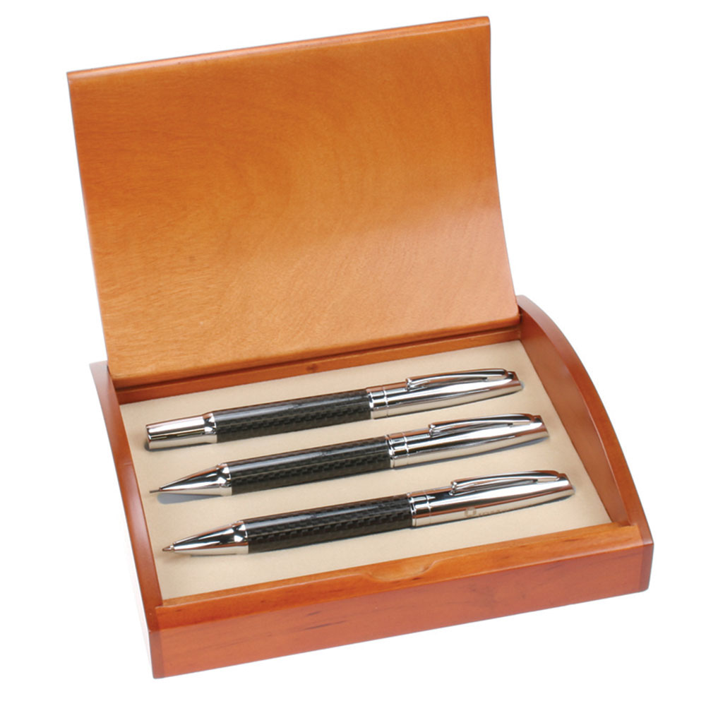 Distinct 3 Piece Pen and Pencil Set with Carbon Fiber Finish Barrel