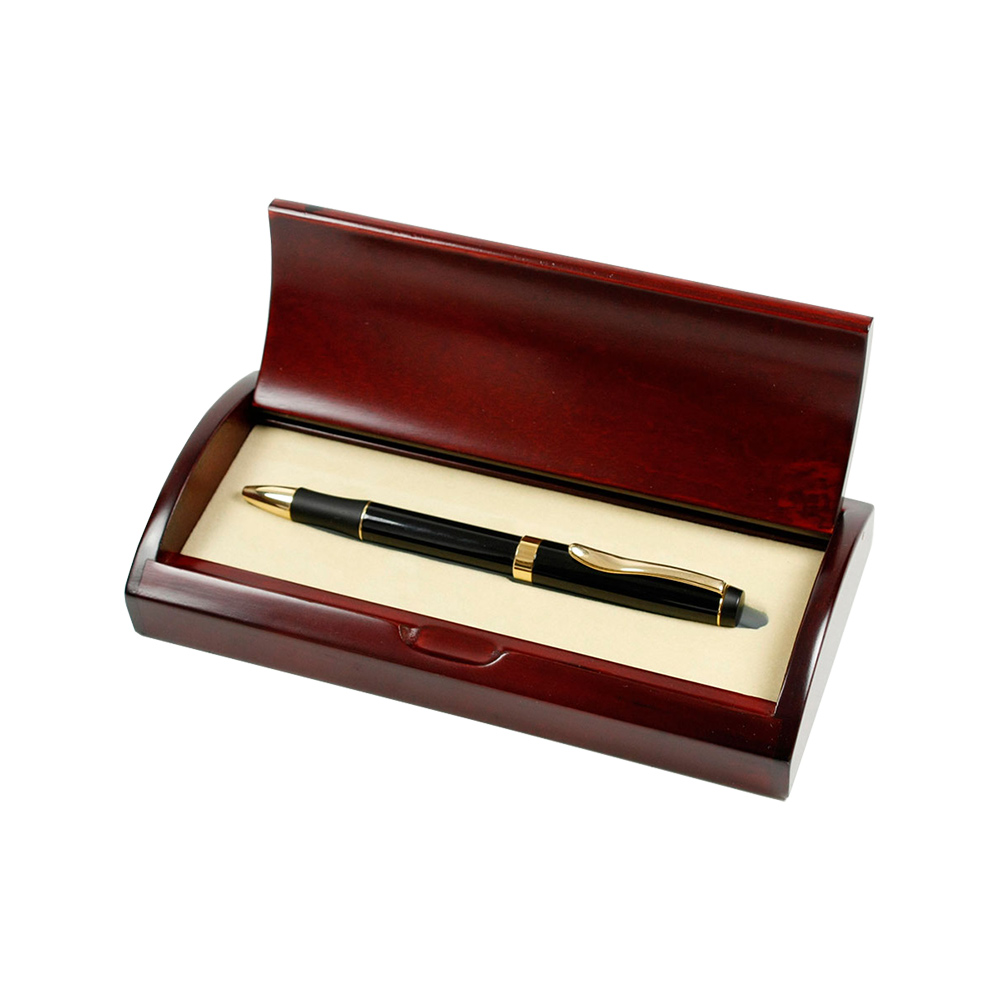 Black Executive Ball Pen in Curved Wooden Gift Box