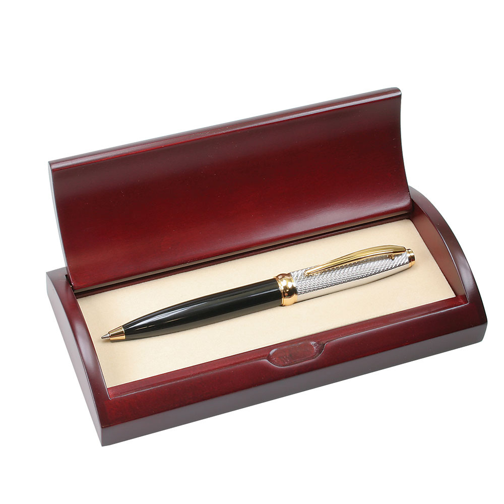 Gold Trim Executive Ball Pen in Curved Wooden Gift Box