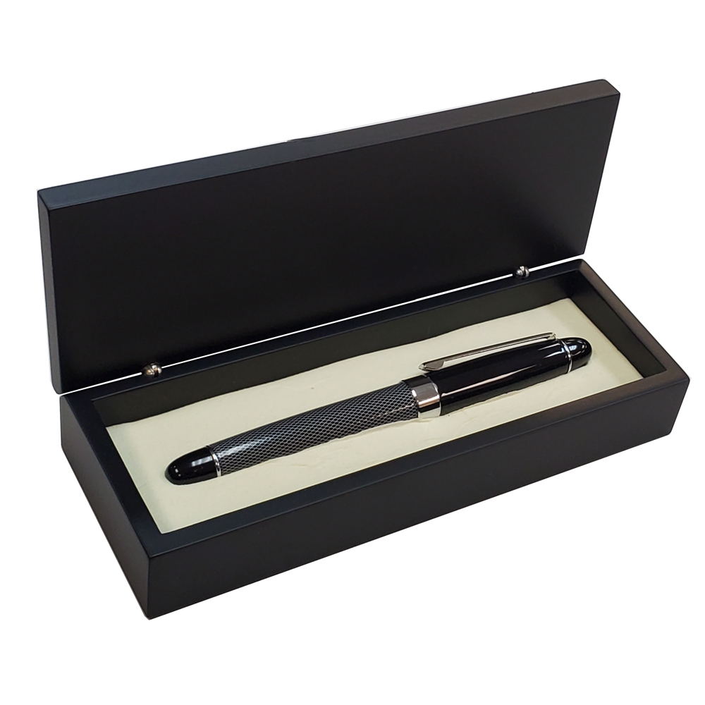 Etched Diamond Design Roller Ball Pen with Black Wood Box